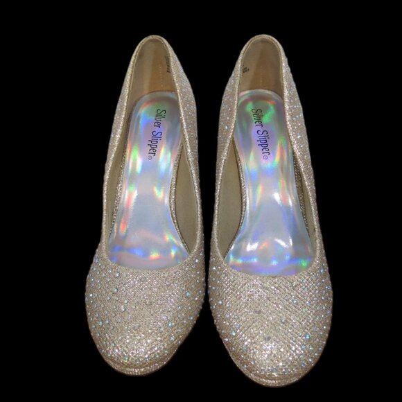 Silver Slipper Mirage Gold Rhinestone Pumps Size 7M - Picture 1 of 9